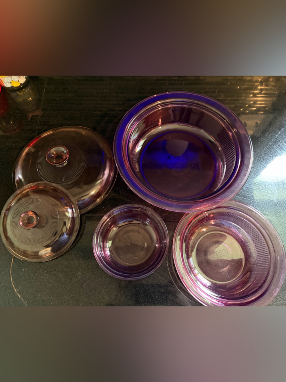 Vintage Vision Corningware Cranberry Glass Bowls with Lids - Set